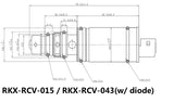 RKX-RCV-015 and RKX-RCV-043 AC compressor control valve technical drawing with dimensions; RKX-RCV-043 with diode